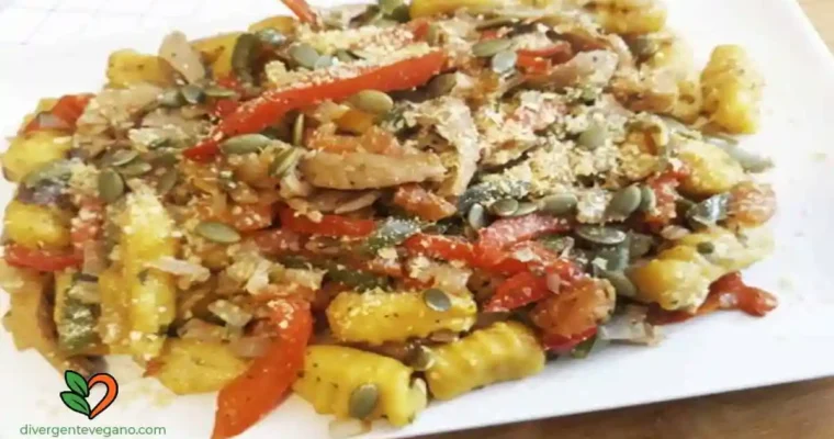 Receta de Ñoquis con salsa de pimientos y tomates