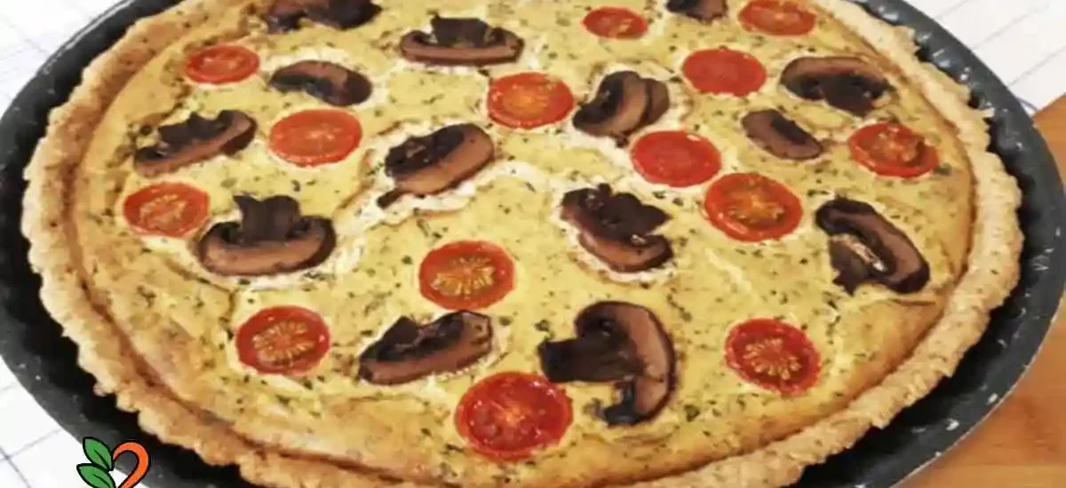 Quiche de albahaca, portobellos y tomates Cherry